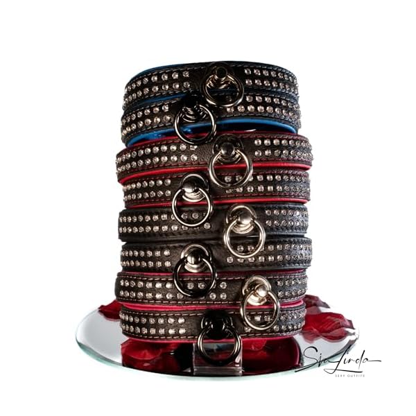 SiaLinda: Halsband echtes Elch Leder mit Strass schwarz 20mm breit – Bild 8