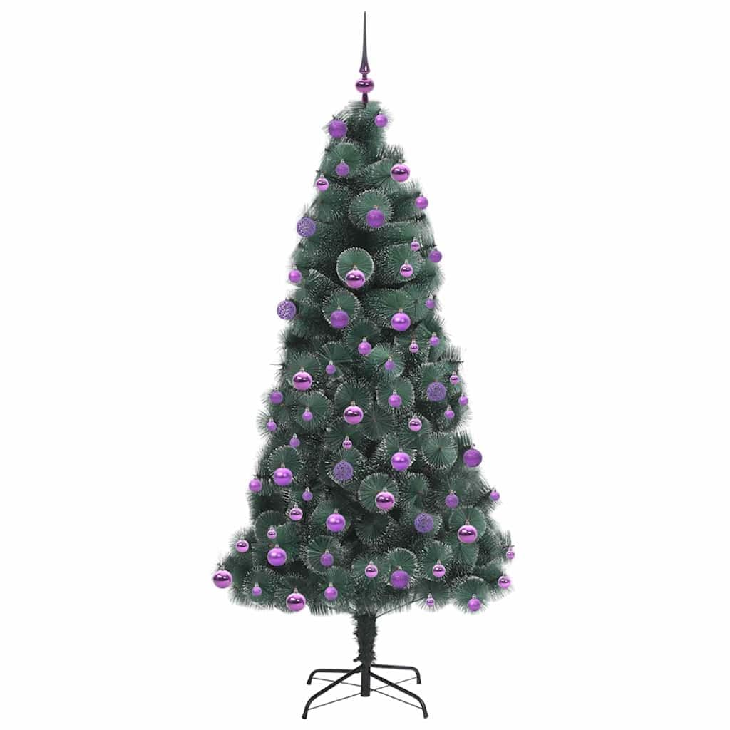 Árbol de Navidad artificial de 210 cm con luces LED preiluminadas, juego de bolas, verde, material PET, 300 puntas, alimentación USB, incluye soporte y punta, para interiores