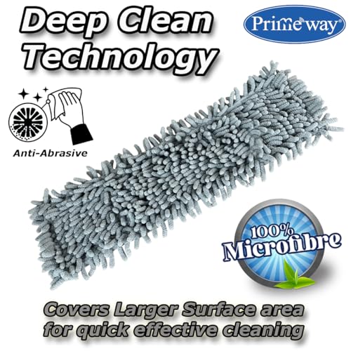 Image of Primeway Microfibre Chenille Flat Mop High Density Pads | Length 43 cm | Width 14cm | Wet & Dry | Water Absorbent | Floor Cleaning Replacement Refill | 75 grams each | Pack of 2 | Grey