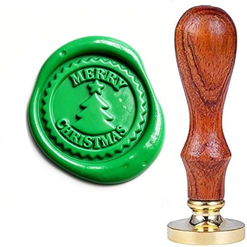 YGHM Merry Christmas Tree Star Wax Seal Stamp Kit - Natural Rosewood Handle, for Wedding Invitations/Gift/Wine Box/Envelopes