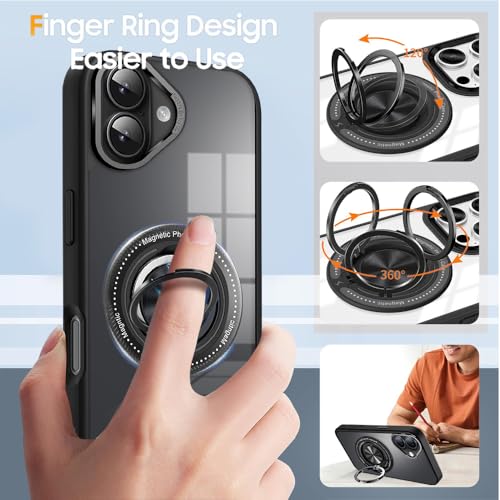 Image of KARWAN️360 Degree Stand with Mag-Safe Case with N52 Strong Magnets Mag-Safe Phone case Cover for iPhone 16 || Mobile Back Cover for iPhone 16 || Black