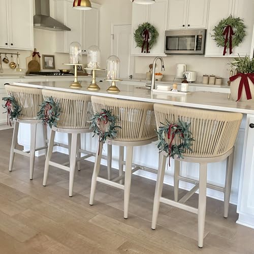 Image of PURPLE LEAF 4 PCS Counter Height Bar Stools Wicker with Cushion, Champagne
