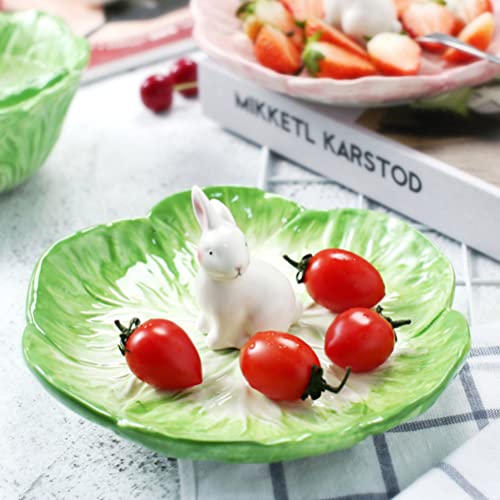 Luxshiny Ceramic Rabbit Shaped Bowl, Ceramic Fruit Dish Cabbage Dish Porcelain Dessert Dish For Kitchen Restaurant (Green) #TOP2