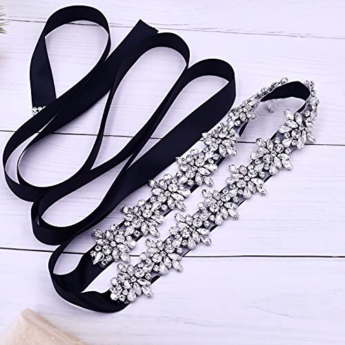 Top Queen Women's Crystal Diamond Bridal Belt Sashes Wedding Belts Sash For Wedding, Black, One Size #TOP3