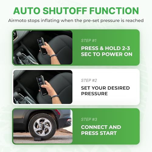 Image of Airmoto and Carrying Case Bundle Deal - Tire Inflator Portable Air Compressor with Hard Case - Air Pump for Car Tires, Motorcycle, Bicycle - Cordless Tire Pump with Tire Pressure Gauge