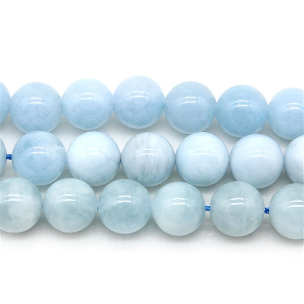 Perles rondes en vrac aigue-marine naturelle pour fabrication de bijoux et collier à faire soi-même