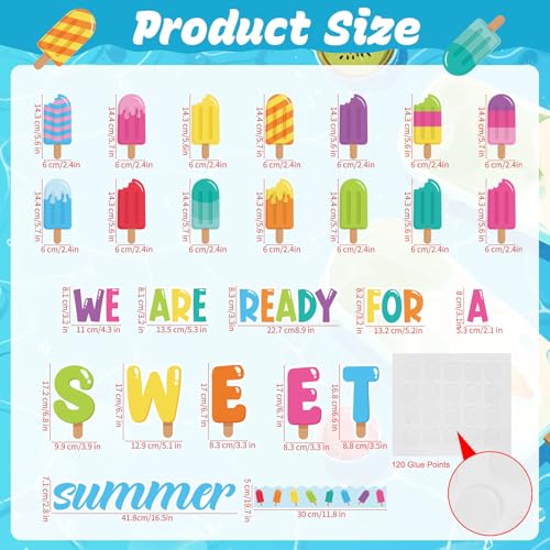 Image of HIQINLUG Summer Bulletin Board Decorations Set Summer Classroom Decoration Colorful Ice Pop Classroom Decor Ice Cream Lolly Bulletin Board Paper Cutouts For Wall Office Decor