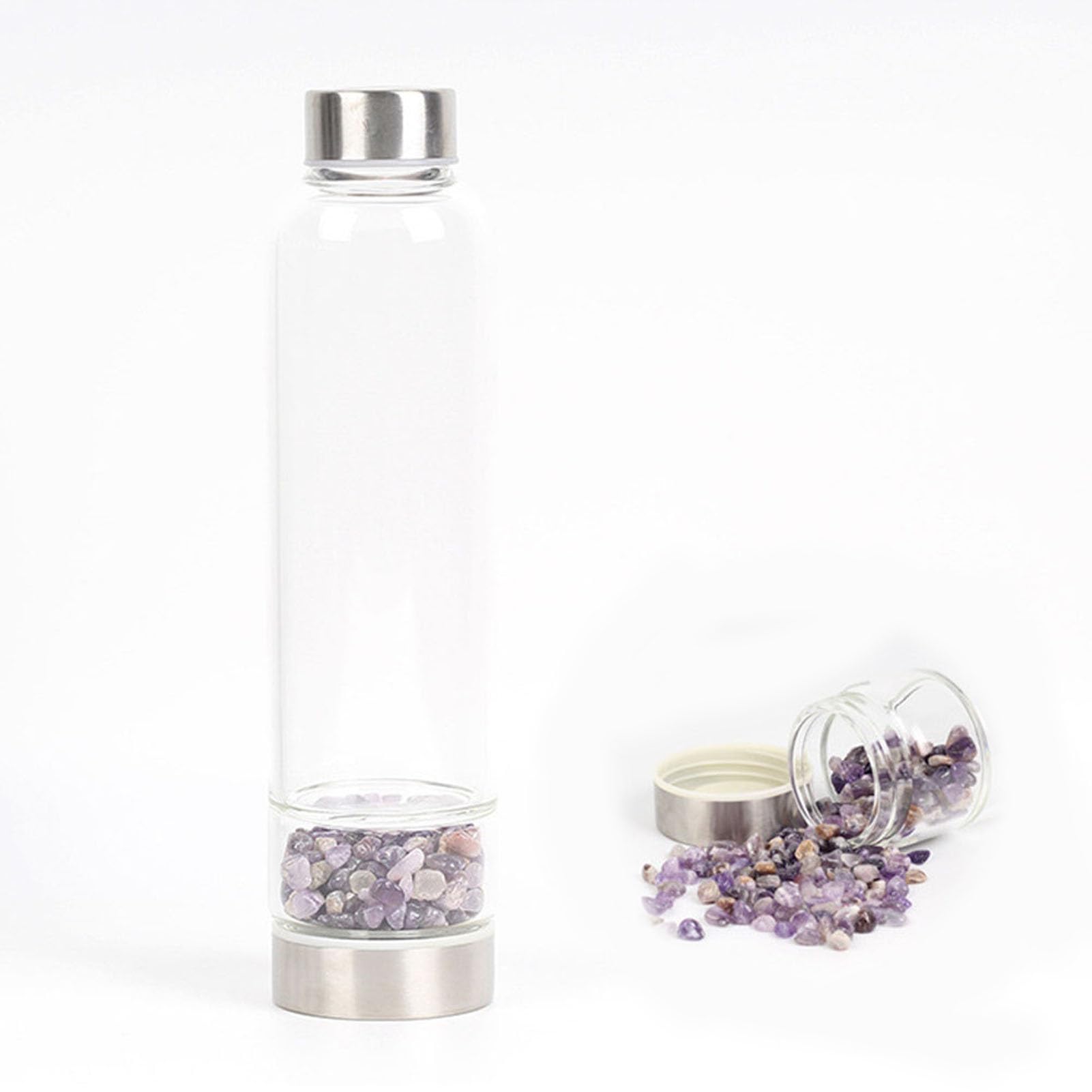 Bouteille eau cristal de roche gourde verre reiki PAHION
