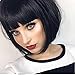 Amecire Short Black Bob Wigs with Bangs for Black Women Synthetic Straight Red Bob Hair African American Wigs for Women (1B)