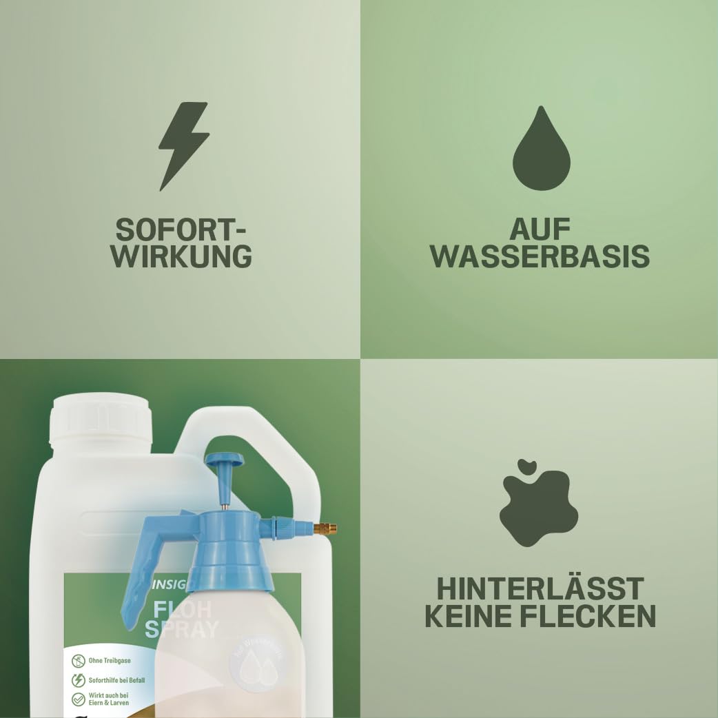 INSIGO Flohspray für Wohnung und Möbel 5L + 2L Drucksprüher - Abwehrspray gegen Flöhe mit Sofortschutz - Floh-Spray für Hunde und Katzen - Flohmittel hochwirksam & laborgeprüft