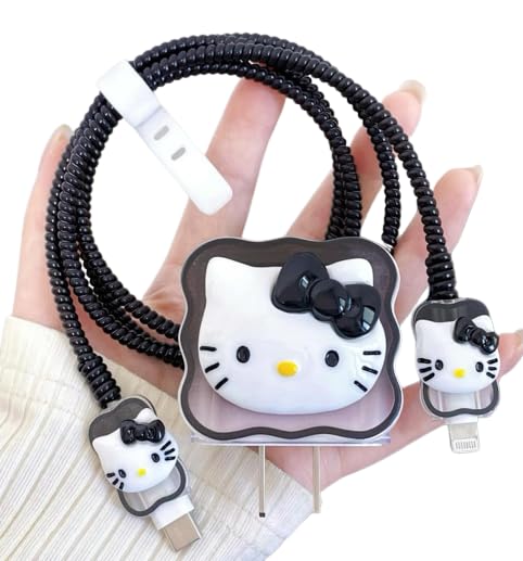 Image of Compatible with iPhone Cute Cat Charger Case Cover | Cartoon Character Silicone Charger Case Cover for 18-20W 360 Degree Full Protection Cover (Cat 2 Black)