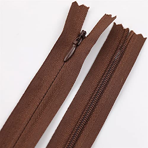Lfang-Cremalleras 3# 10cm 15 cm 20 cm Blanco Blanco MINI INVISIBLE ZIPPERS NYLON BOIL PARA LA CABRADORA DE COSTANDO DE TABLAR CUBIERTA DE SOFA COVIDORES, Duradero en uso(Coffee,23cm)