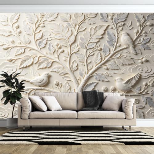 Papel pintado premium de pájaros en la rama mural botánico elegante 4
