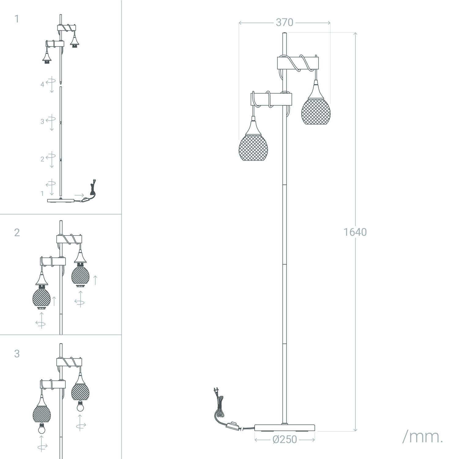 LEDKIA Lámpara de Pie Aluminio y Madera Monah Blanco | Diseño Moderno | Soporte E27 para Bombilla LED | Uso Interior IP20 | Madera y Aluminio | Salón y Dormitorio