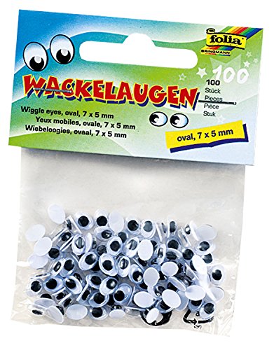 Folia 750705 - Wiggly Eyes, Oval, 7 x 5 mm, Pack of 100, White