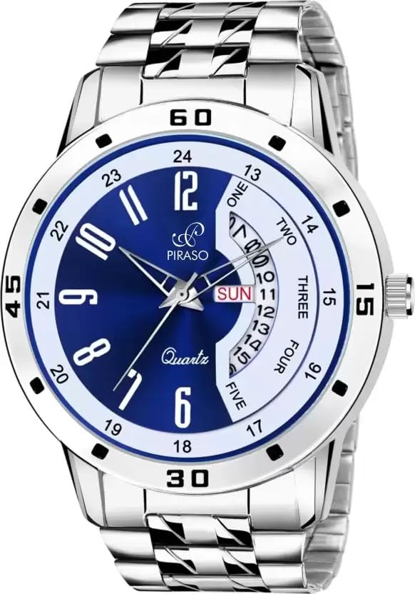 PIRASO Analog Day and Date Working Display Blue DIAL&Silver Chain Watch for Men&Boys (B0CJNVFYBB) Amazon Price History, Amazon Price Tracker
