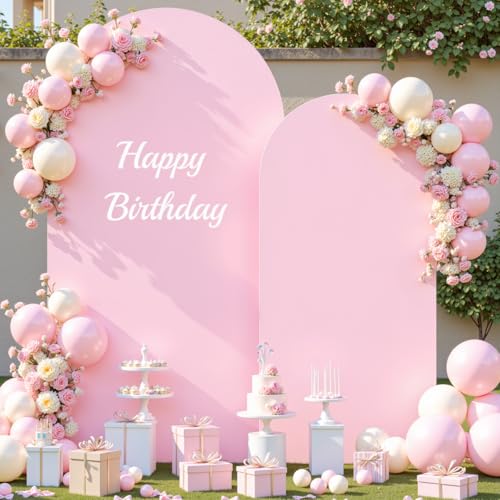 Image of Pink Photo Arch Backdrop Cover Set of 2 for Baby Shower Party 7.2ft and 6ft Arch Covers Stretchy Backdrop Spandex Arch Stand Covers for Girls Birthday Wedding Bridal Shower Background Decorations