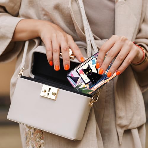 Image of Credit Card Holder, Mini Aluminum Card Wallet RFID Blocking Slim Metal Hard Card Case for Women Men, Cat on Keyboard