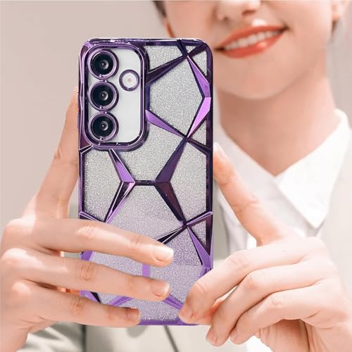 Image of VONZEE Gradient Glitter Case for Samsung M16, Luxury Electroplated 3D Cube, Diamond Bling Shiny Soft TPU Clear Shockproof Women Girls Protective Phone Cover (Deep Purple)