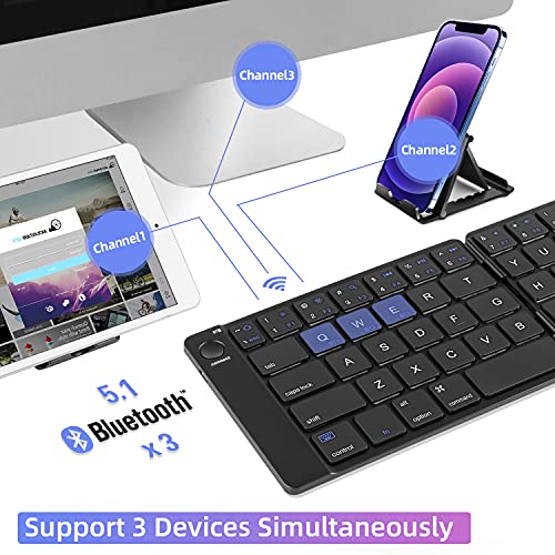 Multi-Device Bluetooth Foldable Keyboard, Samsers Wireless Portable Folding Keyboard, Full Size Ultra Slim Rechargeable Keyboard Connect Up To 3 Devices For Ios Android Windows Phone Tablet And Laptop #TOP1