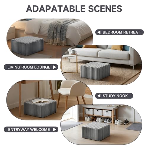 Tiita Suqre Stuffed Pouf Ottoman, Stripe Poufs 21×21×10 inch with Foam Chunk Filling, Floor Bean Bag Floor Chair Storage for Living Room Bedroom Home Decor, Grey by TIITA - Image 3