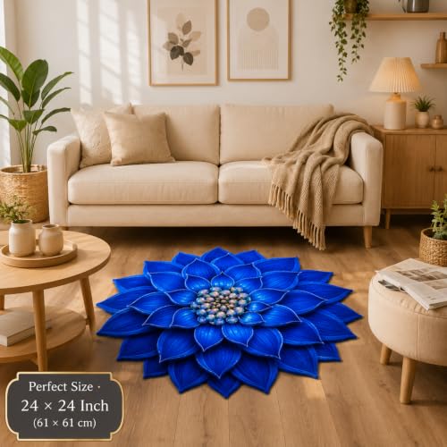 Image of 3D Lotus Floral Door Mat | Water Absorbent, Anti-Skid, Machine Washable Floor Mat | Soft Microfiber Carpet for Home, Living Room & Bedroom | Premium Decorative Mat (Blue, Lotus)