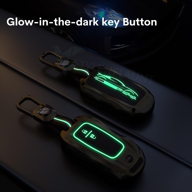 Image of Racer Series Car Key Cover Compatible with Toyota Hyryder, Glanza, Taisor | 2 Button Smart Key Case | Premium Waterproof Metal Soft Silicone Key Shell with Keychain