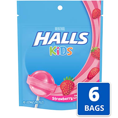 Halls Kids Strawberry Cough and Sore Throat Pops - for Children - 60
