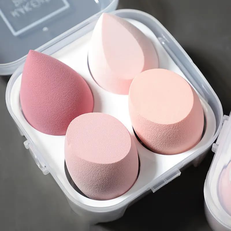 4 Pcs Soft Makeup Sponges With Storage Box Wet And Dry Non-Latex Beauty EggPowder Puff