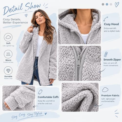 Sherpa Fleece Jacket Women Fluffy Blanket Blanket Winter Zip Up Outerwear - image 7