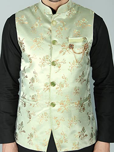 Image of Exotic India Ethnic Wear Floral Brocade Nehru Jacket Waist Coat