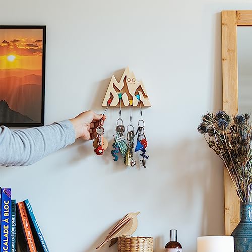 Image of YY Vertical Mountain Decor Keyholder in Wood Wall Decor Ideal Gifts for Mountain Climbers 4 Key Rings Included Perfect for Mountain Lovers