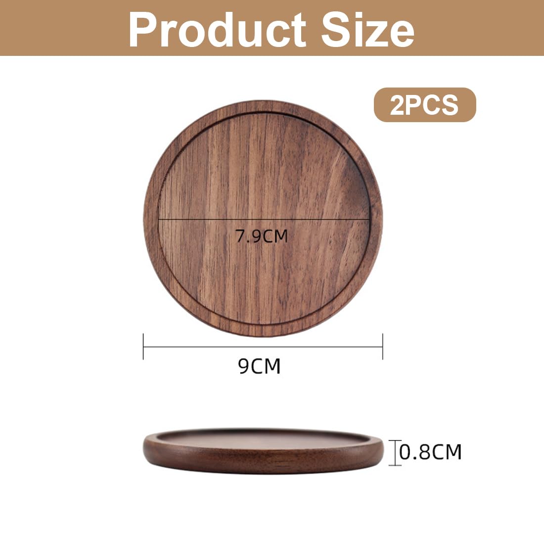 Juego de 2 Portavelas de Madera de Acacia - Redondos Soportes de Madera para Velas, Velas de Pilar, Velas de Bautizo, Portavelas (hasta 7 cm de diámetro) (6cm, 7cm)