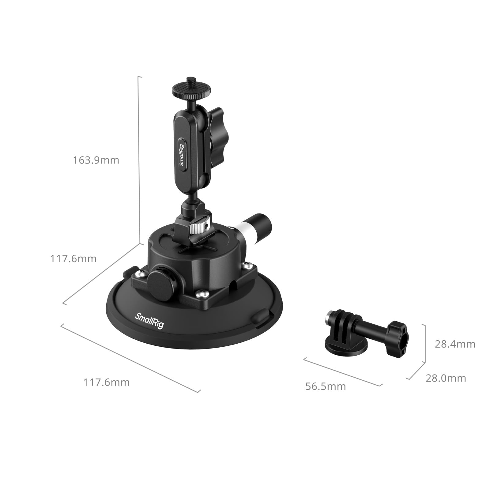 SMALLRIG 4,5" Suction Cup Mount mit Kugelkopf-Zauberarm, Halterung für Action-Kameras für DJI Osmo Action 6/5/4, für Insta360 x5, für Gopro 13, Tragfähigkeit 1.5 kg, an Autoscheibe oder Fenster - 5855