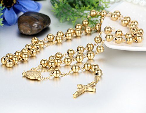 JewelryWe Sieraden roestvrij stalen hanger halsketting goud Jezus Christ kruis rozenkrans vintage ketting heren dames - Afbeelding 6