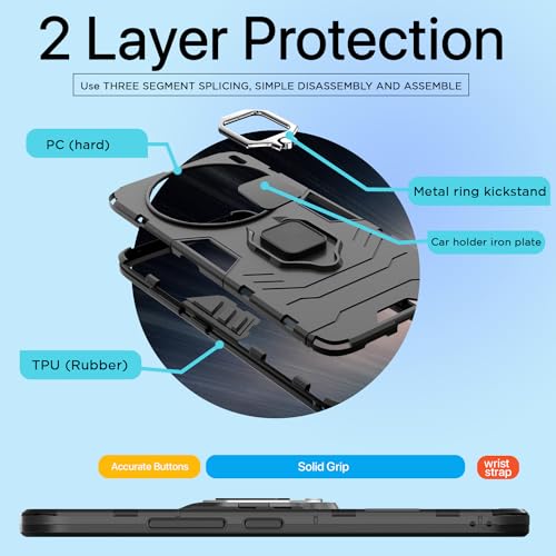 Image of Pikkme Vivo X100 5G Back Cover | D5 Tough Armor Bumper | 360 Protection Case | Ring Holder Stand Case for Vivo X100 5G (Black)