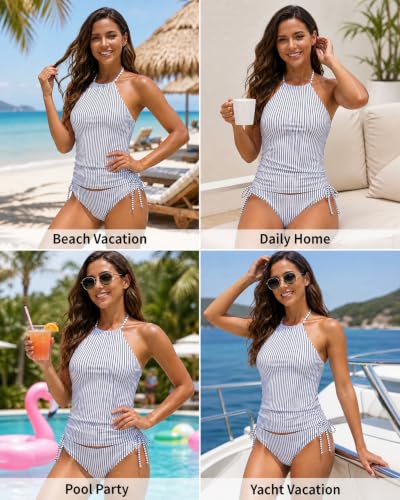Image of Womens Two-Piece Tankini Set Cow Skull with Leopard Print Sets Swimwear Tankini Top Sets Swimwear