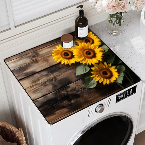 Image of Non-Slip Washer & Dryer Top Cover Mat Dust-Proof Protective Pad with Absorbent Surface & Rubber Backing, Waterproof & Heat Resistant Laundry Room Decor (Sunflower, 23.6 inch x 19.7 inch)