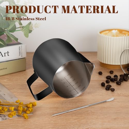 Image of Amrules Milk Frothing Pitcher 12oz Frother Cup Barista Tools, Black