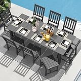 LOUNZY 9 Pieces Patio Dining Sets, Outdoor HDPE Furniture Set for 8 w/ 2' Hole Cut-Out Dining Table with 8 Patio Chairs(2 W/Armrest, 6 w/o Armrest), Gray