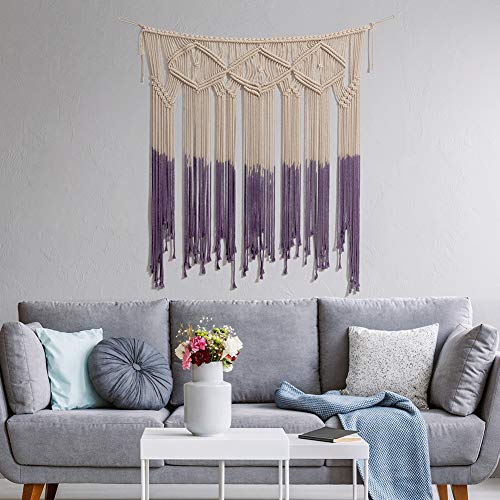 Artall - Cortina de macramé para colgar en la pared, diseño bohemio, para decoración de la pared, color morado, 100 x 122 cm