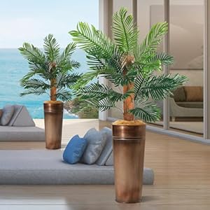 KOL 6FT 2-Pack Artificial Palm Tree with Galvanized Steel Bronze Tall Planter, Realistic Fake Silk Faux Tropical Areca Plants, Dypsis Lutescens Plants, Elegant Home Office Porch Indoor Outdoor Decor KOL 6FT 2 Pack Artificial Palm Tree with Galvanized Steel Bronze Tall Planter Realistic Fake Silk Faux Tropical Areca Plants Dypsis Lutescens Plants Elegant Home Office Porch Indoor Outdoor Decor