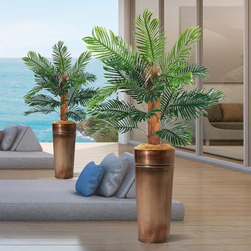 KOL-6FT-2-Pack-Artificial-Palm-Tree-with-Galvanized-Steel-Bronze-Tall-Planter-Realistic-Fake-Silk-Faux-Tropical-Areca-Plants-Dypsis-Lutescens-Plants-Elegant-Home-Office-Porch-Indoor-Outdoor-Decor KOL 6FT 2 Pack Artificial Palm Tree with Galvanized Steel Bronze Tall Planter Realistic Fake Silk Faux Tropical Areca Plants Dypsis Lutescens Plants Elegant Home Office Porch Indoor Outdoor Decor