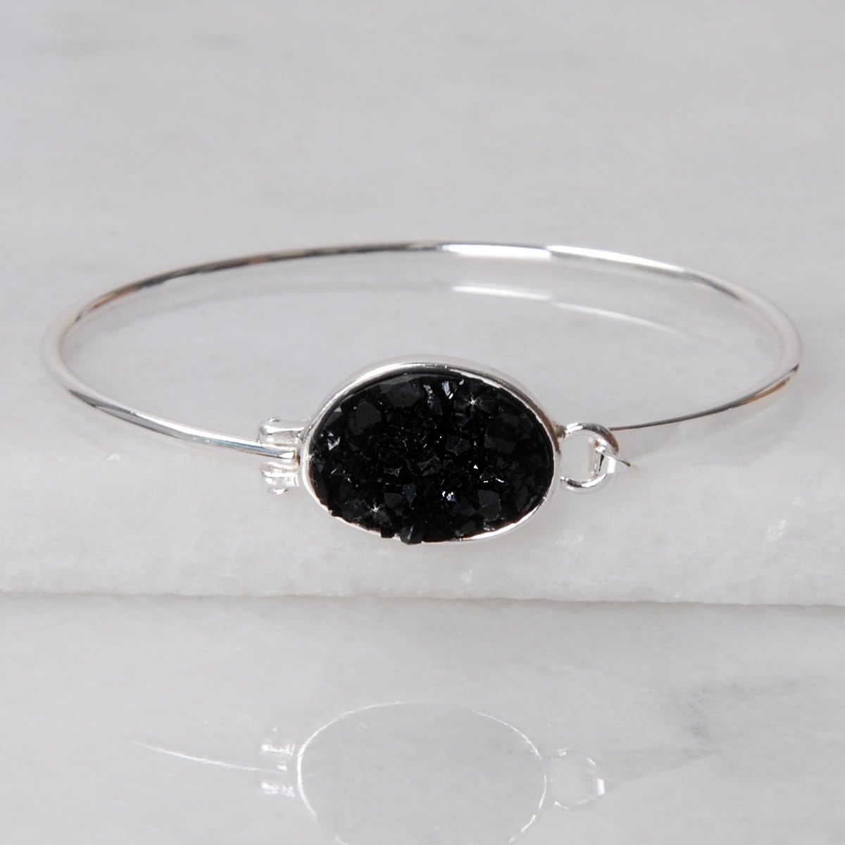 Humble Chic NY Simulated Druzy Cuff Bracelets for Women - Boho Stackable Bangle Bracelet, Plated in Gold, Silver, or Rose Gold Tone with Oval Stone - Image 3