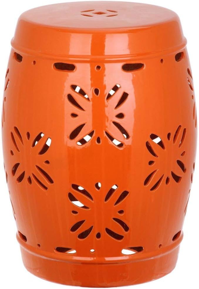 Safavieh Sakura Glazed Ceramic Decorative Garden Stool, Orange : Patio, Lawn & Garden