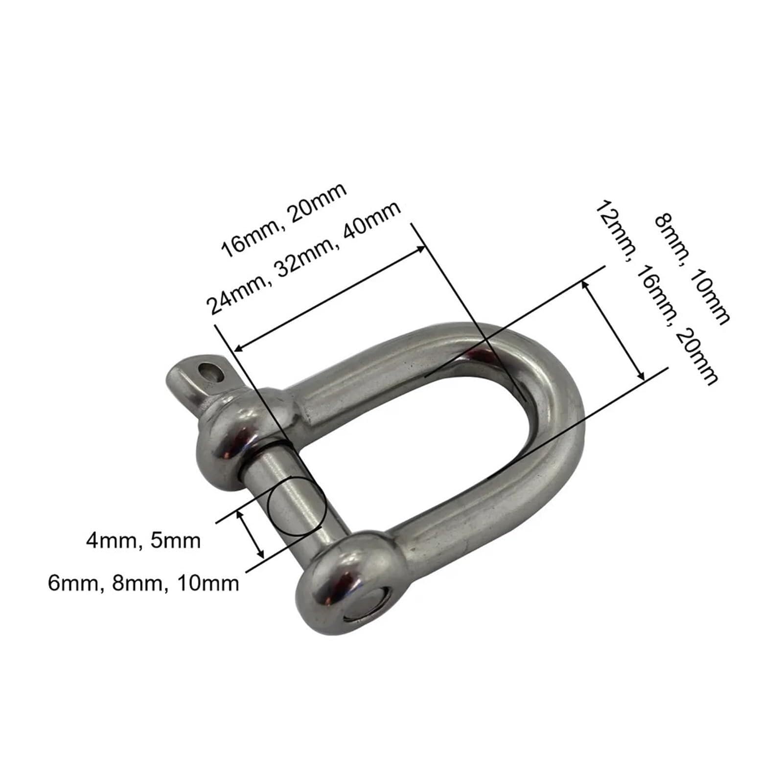 SchäKel D-Schäkel Mit Schraubstift, Edelstahl 304, Robust, 4 Mm, 5, 6, 8, 10(5 Pieces,8mm)