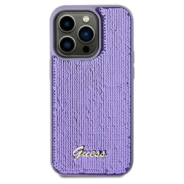 Guess GUHCN61PSFDGSU Coque de Téléphone pour iPhone 11/XR 6.1'' Violette Coque Rigide Sequin Script Metal