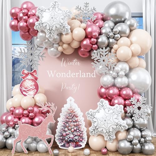 Guirnalda de globos para fiesta de invierno y Navidad con copos metálicos 1