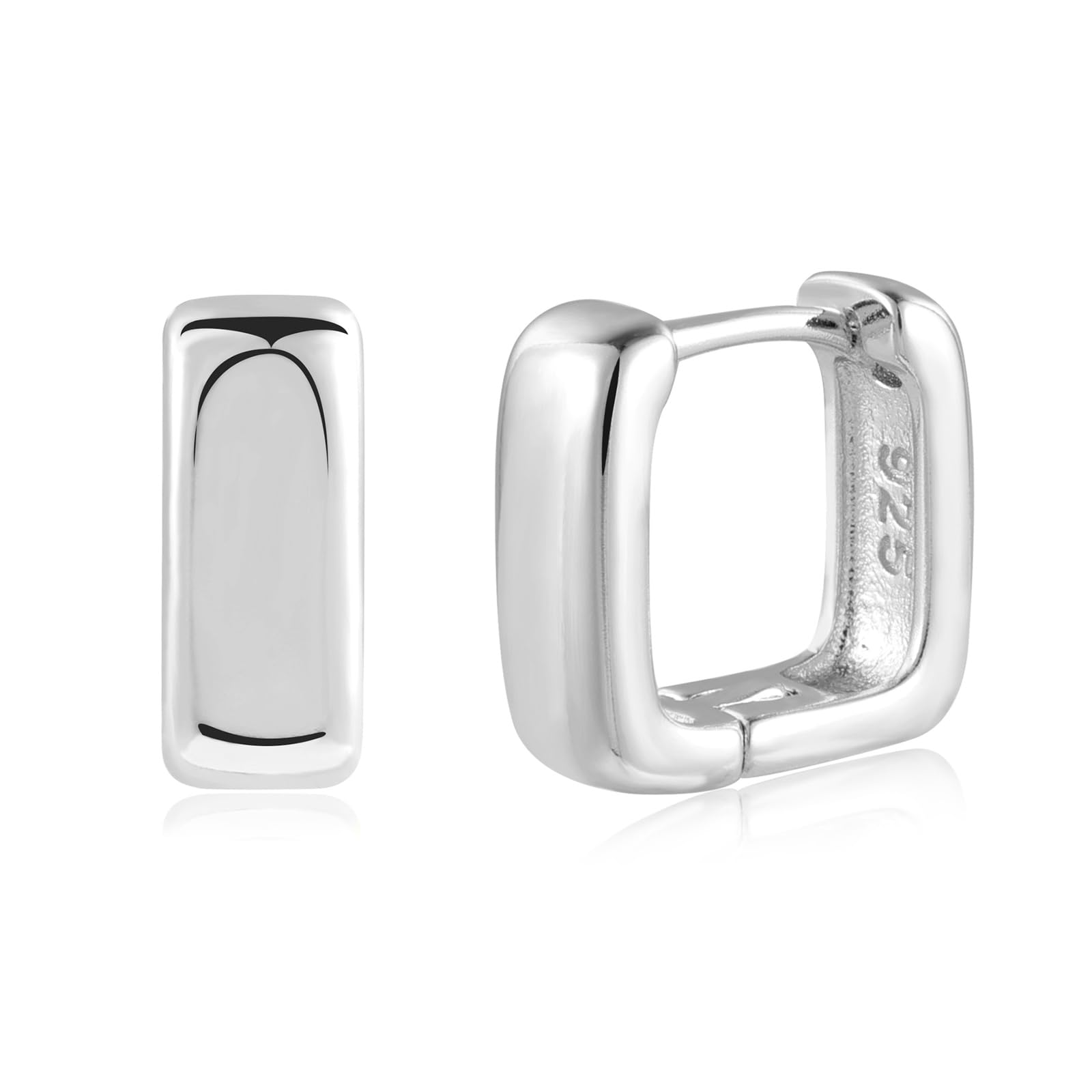 ALEXCRAFTPendientes Mujer Plata 925 Chapado en 14K Oro Rectangulares Geométricos Minimalistas