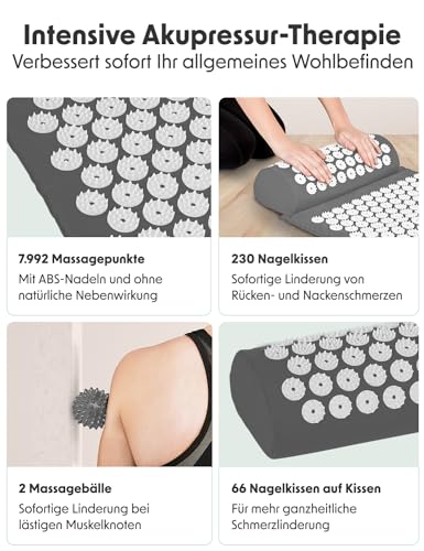 LifeGoods Akupressurmatte Mit Kissen - Akkupressmatte - Akkupressurmatte+ - Akupressur Matte - Akupunktur Matte - Massagematte - Rücken - Stachelmatte - Fakirmatte - Nagelmatte - Acupressure Mat